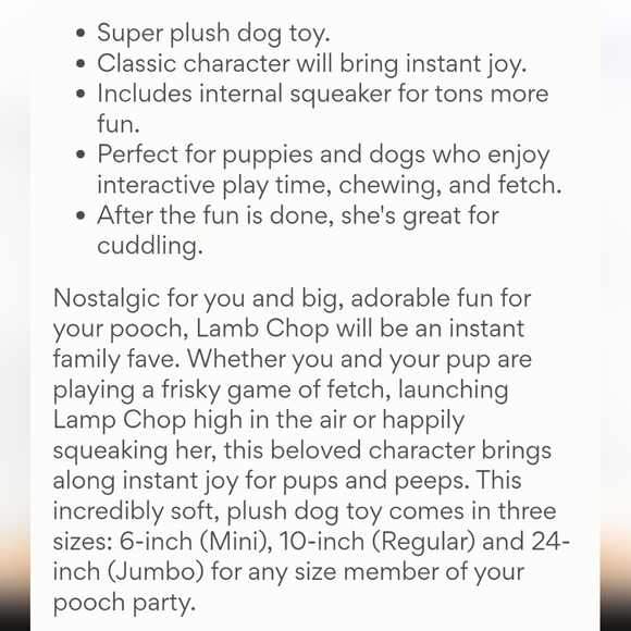 Lamb Chop Dog Toy Jumbo Size - Picture 12 of 12